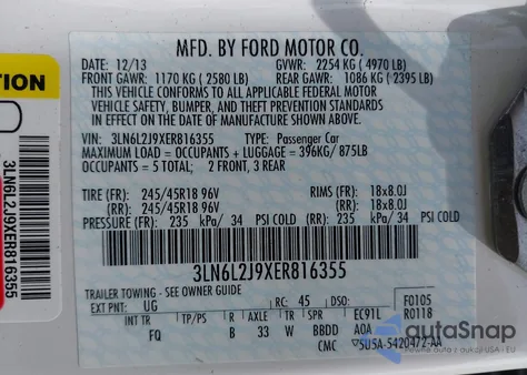 2014 Lincoln Mkz from USA, damaged, VIN 3LN6L2J9XER816355